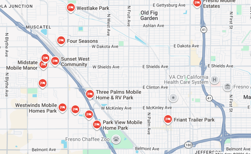 map of mobile home parks in fresno california